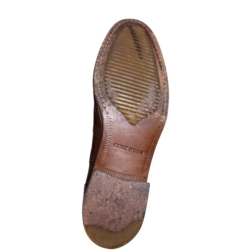 Cole Haan Wingtip Oxford Mens 8.5 Brown Leather Grand.OS Brogue Dress Shoes